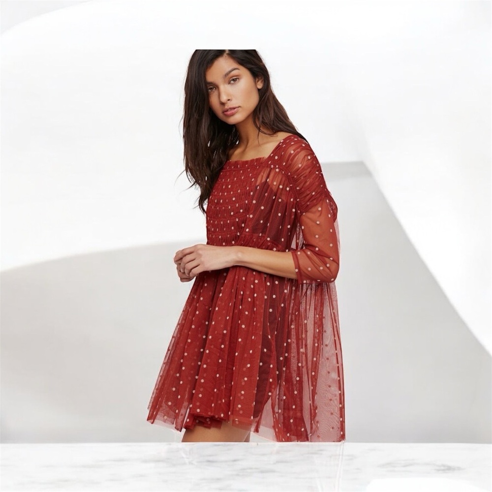 Free People Red Ruffled Babydoll Mini Dress